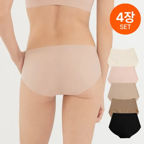 (톤온톤 데일리 삼각) 편한 심리스 노라인 여성 팬티 4장세트 무봉제 햄라인 누디 봉제선 없는 속옷 리플러츠