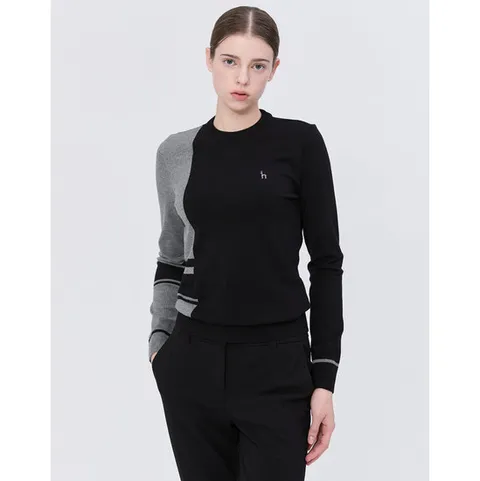 [특별25%쿠폰]헤지스골프 여성 스테디셀러컬러 블럭 로고 니트 (BLACK) WWSW4C611BK