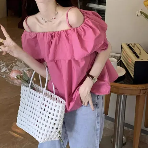 [아리엘스타일]오프숄더 프릴포인트 휴양지룩 제스링여름블라우스