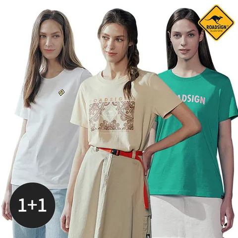[1&1] 로드사인 여성 면 라운드 반팔 티셔츠