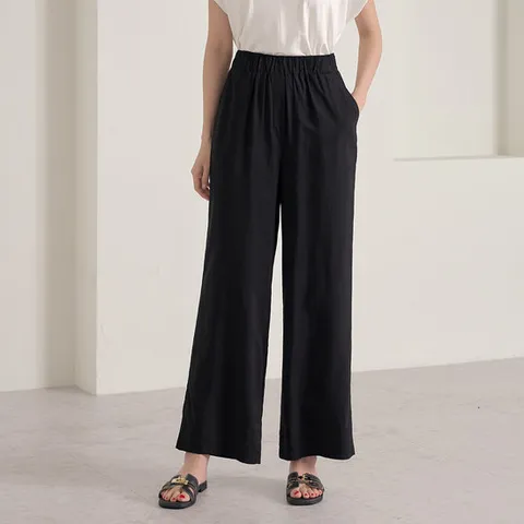 [로즈미] [55~77] 엘키 인견 와이드 밴딩 팬츠