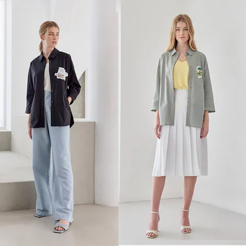 [크레송]크레송 블랙+민트 여성 아트웍 셔킷 2종세트 C232I201A2