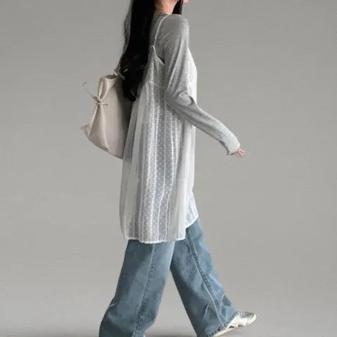 [미라클세븐]여성 시스루 브이넥 레이어드 미디 원피스 어깨끈