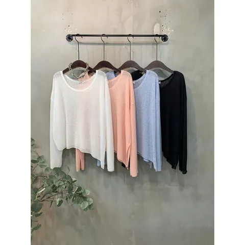 씨샵인더룸 / (신상 무료배송) 초나 시스루 트임 언발 긴팔 니트 4color