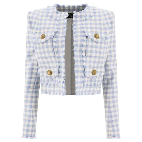 Balmain 깅엄 트위드 재킷 CF1SK595CE70 SLJ TP946283678