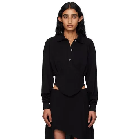 25 FW 뮈글러 여성 블랙 코르셋 폴로 셔츠 252345F108001