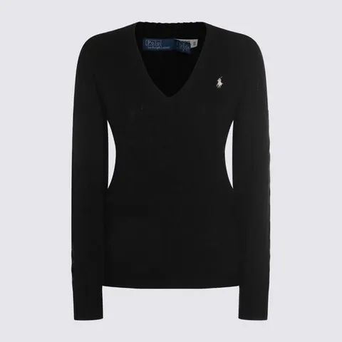 랄프로렌 블랙 브이넥 케이블 니트 스웨터 211971866 005