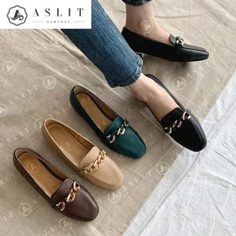 [애슬릿] 여성 스퀘어 꼬임 골드 체인 장식 로퍼