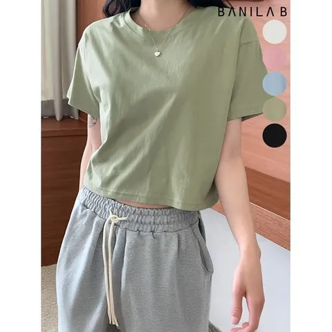 [바닐라비]여성 베이직 코튼 크롭 반팔티
