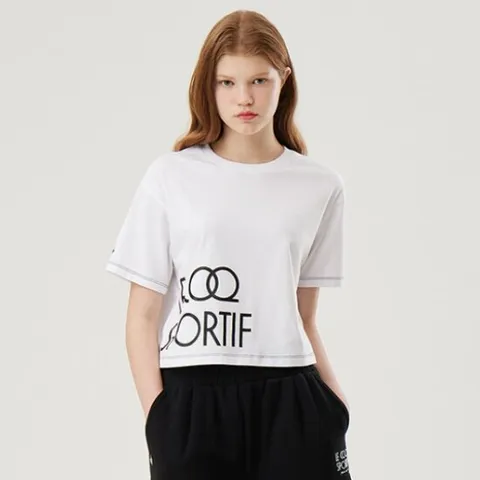 [ 롯데백화점 ]르꼬끄 여성 루즈핏 크롭 레터링 반팔 QP322ORS71_OWT1