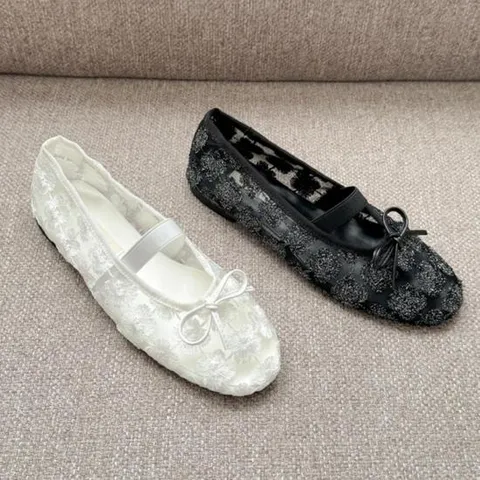 [옷자락]여성 러블리 망사 시스루 꽃장식 단화 플랫슈즈