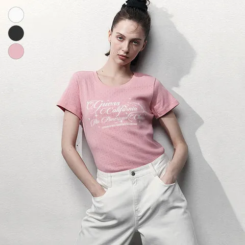 [ 롯데백화점 ][게스(진)]여성 블러프린트 자가드 반팔티 OP2K5406