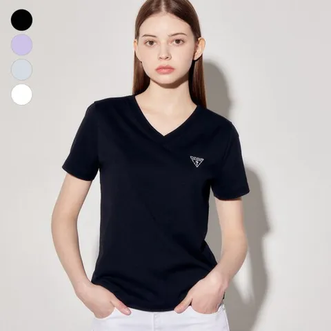 [ 롯데백화점 ][게스(진)]여성 에어로쿨 미니삼각 브이넥 반팔티셔츠 YP2K9490