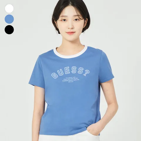 [ 롯데백화점 ][게스(진)]여성 크롭 게스중앙로고 반팔티 OP2K8401