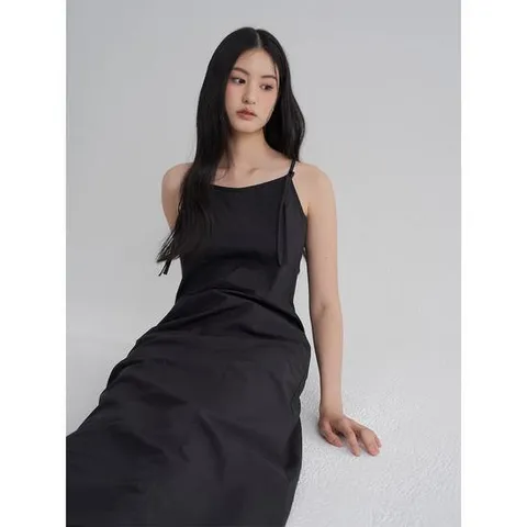 (325771LY15) [에잇세컨즈] 코튼 리본 롱 원피스  블랙