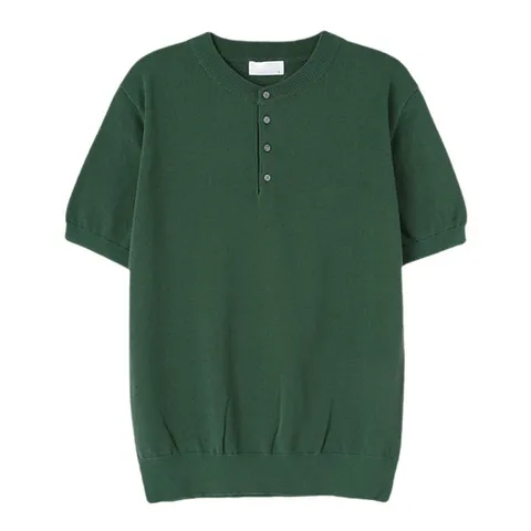 [리빌모아]남자 여름 헨리넥 포멀 솔리드 반팔 니트티 SG-KNH-Q0