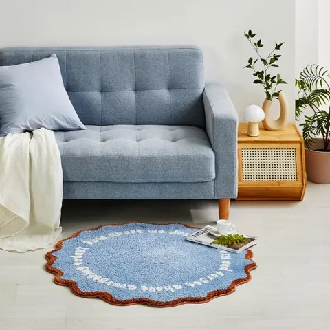 [모던하우스] 터프팅 레터 웨이브 엣지 원형 러그 블루 D90