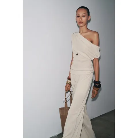 자라 재팬 비대칭 컷 니트 탑 2298 450 샌드