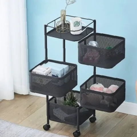 철제 4단 회전 트롤리(블랙) 주방 세탁실 이동식선반