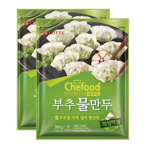롯데 쉐푸드 의성마늘 부추물만두 360g x2 2개