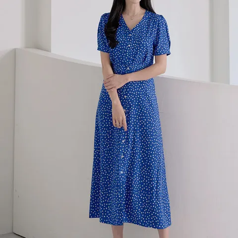 [로즈미] [55~66] 루어스 퍼프 도트 원피스