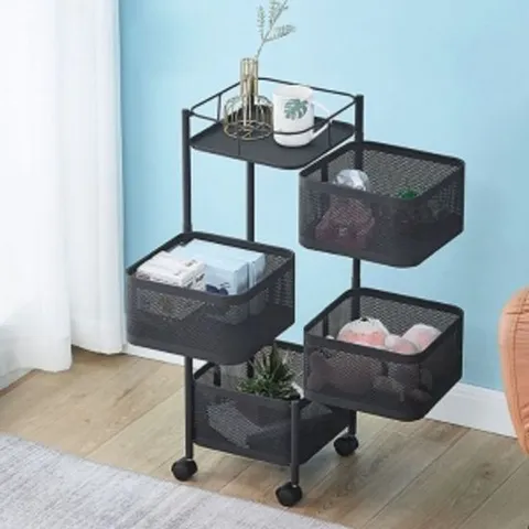 철제 4단 회전 트롤리(블랙) 주방 세탁실 이동식선반