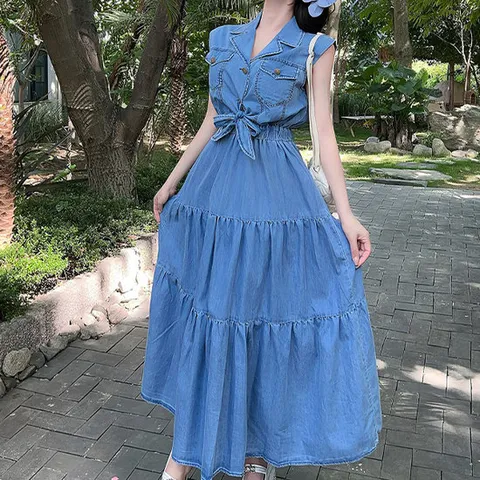 [아리엘스타일]시원한 여름원피스 플레어핏 리레블데님원피스