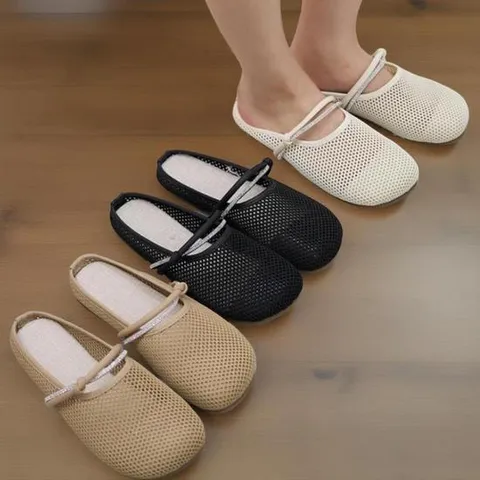 여성 캐주얼 니트 메리제인 스트랩 뮬 샌들