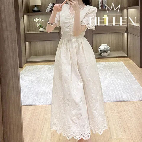 [헬렌] 반소매 아일렛 펀칭 레이스 원피스 리나펀칭원피스 B-251