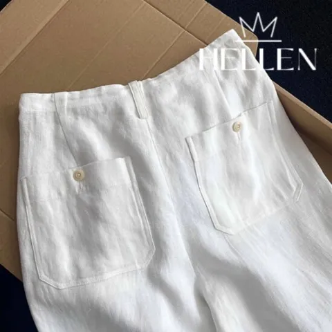 [헬렌] 데일리 화이트 스트링 밴딩 팬츠 고포켓린넨팬츠 B-492