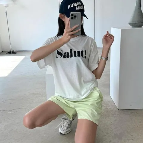 [다잇템]여자 힙커버 쿨반팔티 필기체 코튼 SS 티셔츠