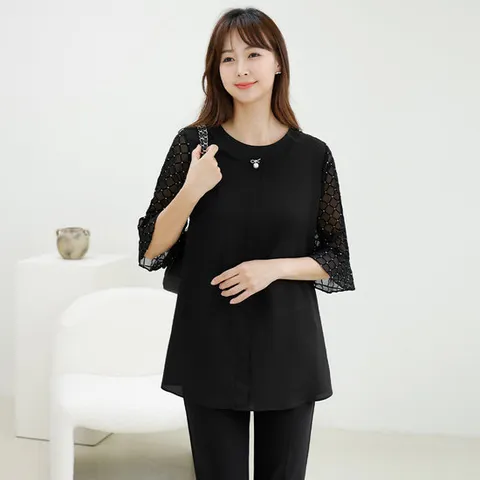 여름 시스루 빅사이즈 쉬폰 블라우스 40-50대 미시 중년여성