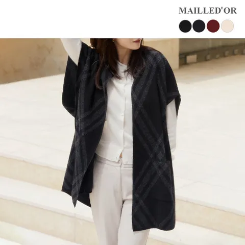 [홈쇼핑인기]마예도르 메리노울100 체크 숄 판초