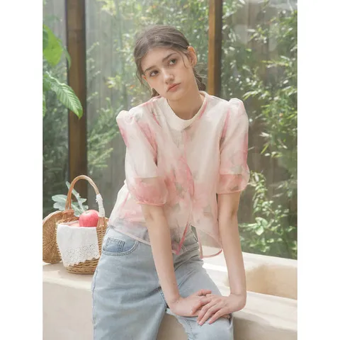 [ 롯데백화점 ][바이탈싸인] 플라워 오간자 블라우스_Pink [25MNSUTOP16PK]