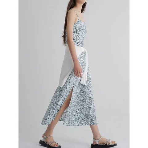 (325771LY2Q) [에잇세컨즈] 패턴 슬리브리스 롱 원피스  스카이 블루