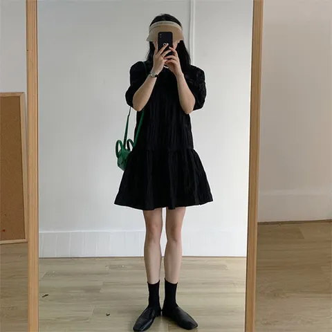 [아리엘스타일]시원한 벌룬소매 여름캐주얼 아레콘미니원피스