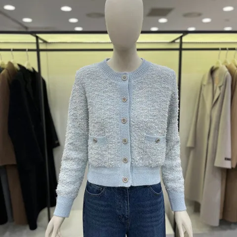 [씨씨콜렉트]라운드넥 부클 숏 니트 가디건 E241KSL111LB_CA