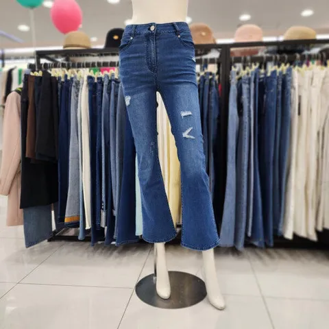 [조이너스]여성 브랜드 24신상 면 세미 나팔 청 데님 여름 바지