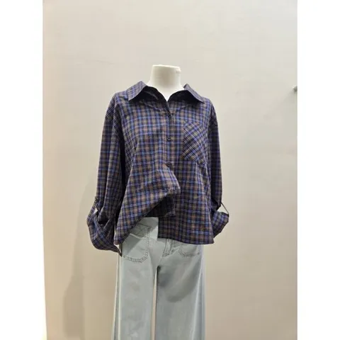 [ 롯데백화점 ]숲  (SB8LS34) 뒷트임 티셔츠 배색 체크 셔츠