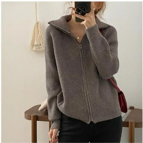 [에이치플러스몰]터틀넥 니트 가디건 집업