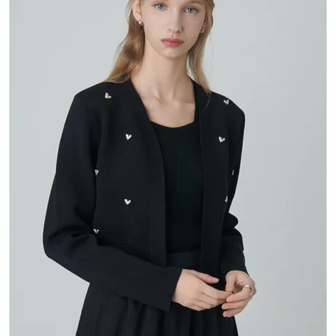 [샤틴]메탈 하트장식  슬림 쫀쫀니트 가디건S243B957A_JK