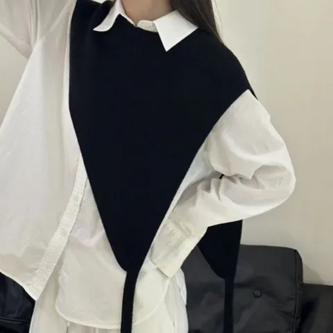 여성 언발 니트 숄 조끼 레이어드 베스트 케이프 2색 숄 숄베스트 숄조끼 레이어드조끼 니트숄