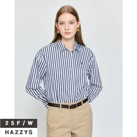 [ 현대백화점 ]헤지스여성 HSSH5DC76 스트라이프 면 혼방 긴팔 셔츠