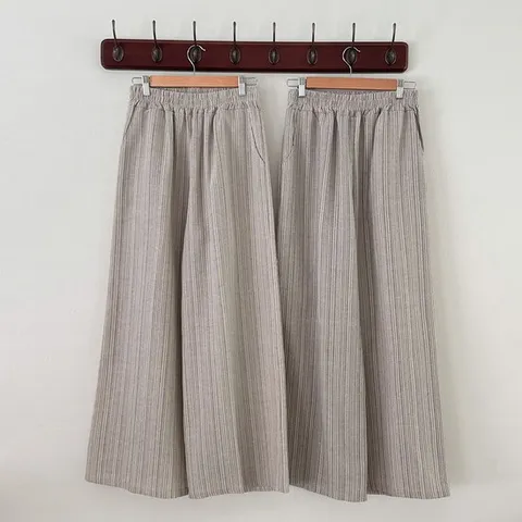 여성 린넨 스트라이프 와이드 팬츠 휴양지 스타일