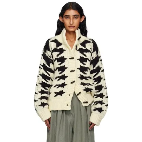 25 FW OPEN YY 여성 오프 화이트   블랙 하운드투스 스타 코위찬 가디건 252731F095006