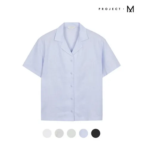 [프로젝트엠][프로젝트엠] 여성 린넨레이온 오픈카라 반팔 셔츠_