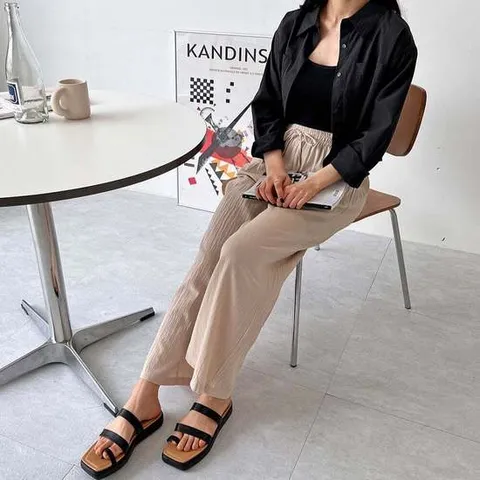 [모노무드]모노무드 여성 캐주얼 레민 린넨 밴딩 롱팬츠 통바지