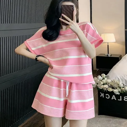 [모노무드]모노무드 여성 스트라이프 홈웨어 여름 반팔 반바지
