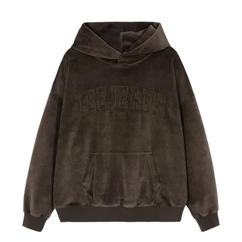 LEE 공용 벨루어 오버핏 후드티셔츠 B1 LE2204HD50 BR