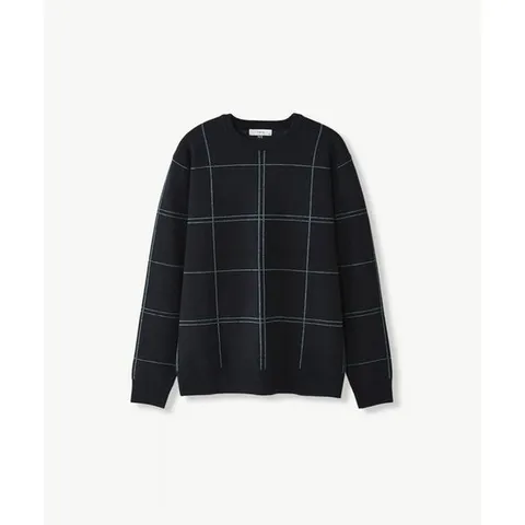 [DIEMS] 소프트터치 패턴 라운드니트 라이트블루 (클래식핏)-DKTUC06CCN